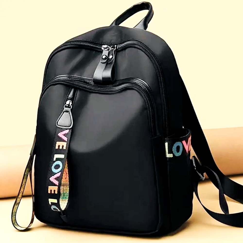 New - Unique & Stylish Black Oxford Backpack with "LOVE" Embroidery